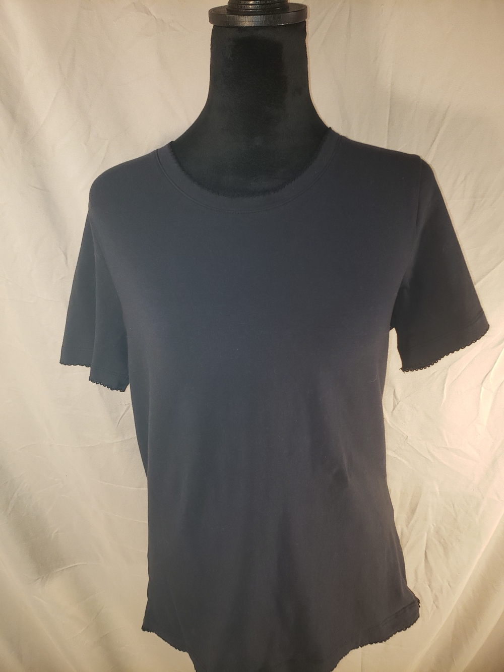 Caribbean Joe Navy Short Sleeve Tee with Scalloped Trim